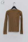 BASERANGE Long Sleeve T-Shirt TTML Collection Ribbed Cotton Portugal BAS-TTML-RB-AU24-FCZ Emerald Brown